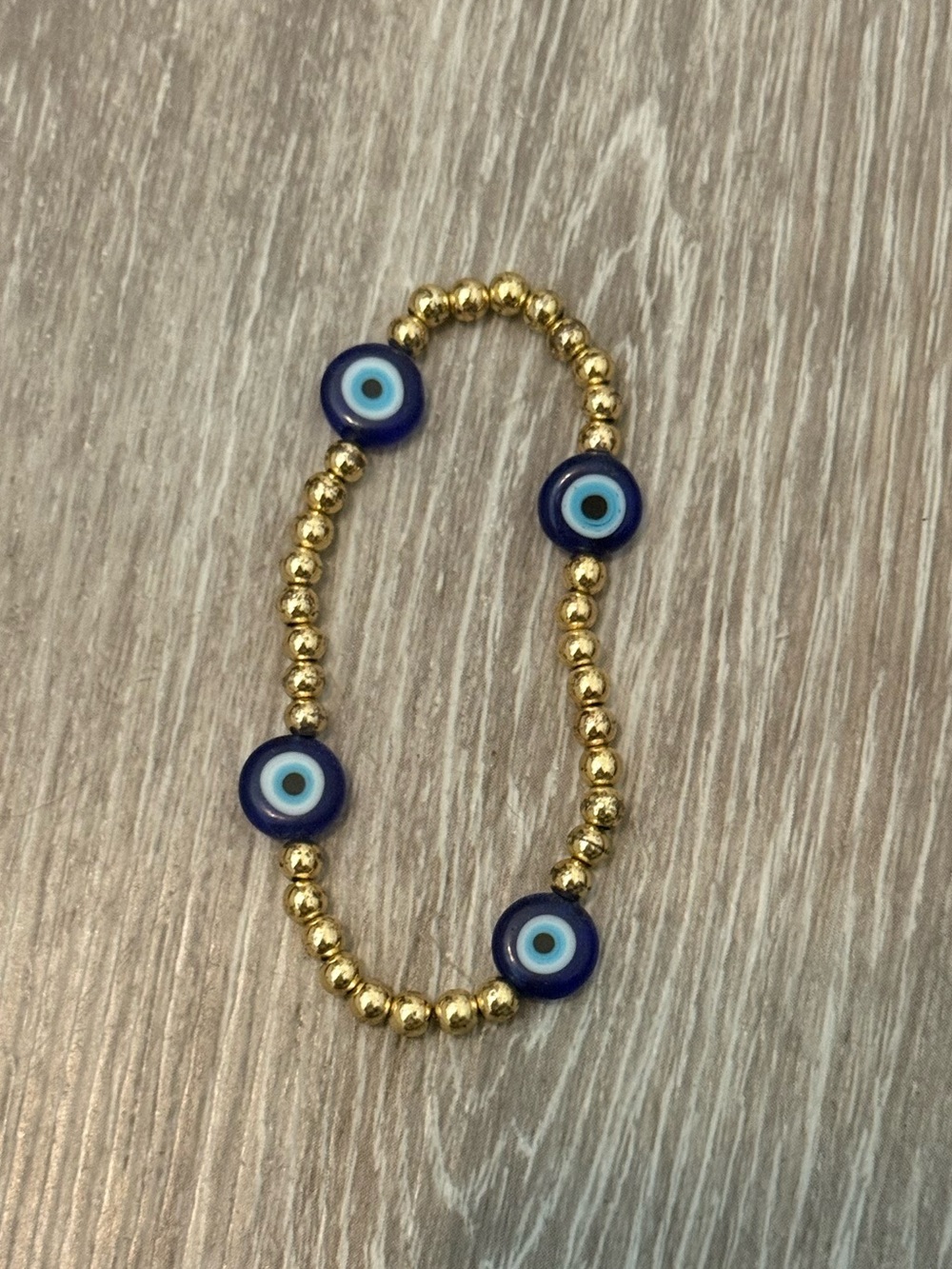 Evil Eye Gold Bead Stretch Bracelet - Blue